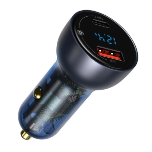 Hurtownia GSM - Autós töltő Baseus USB/USB-C 65W 5A SCP QC 4.0+ PD 3.0 LCD kijelzővel + USB-C/USB-C kábel szürke - BSU3585 - {ean13} - Hurt