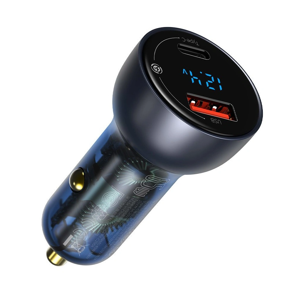Hurtownia GSM - Autós töltő Baseus USB/USB-C 65W 5A SCP QC 4.0+ PD 3.0 LCD kijelzővel + USB-C/USB-C kábel szürke - BSU3585 - {ean13} - Hurt