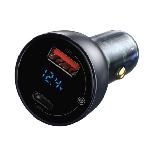 Hurtownia GSM - Autós töltő Baseus USB/USB-C 65W 5A SCP QC 4.0+ PD 3.0 LCD kijelzővel + USB-C/USB-C kábel szürke - BSU3585 - {ean13} - Hurt