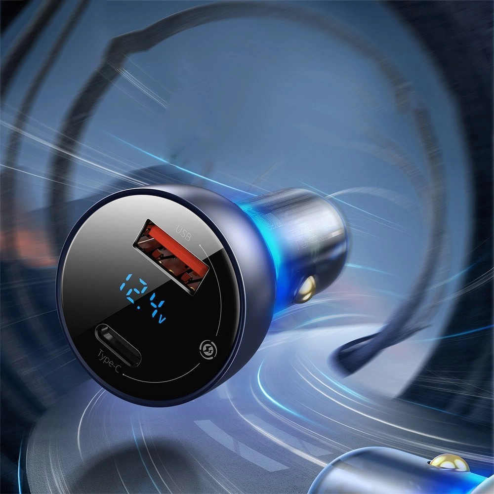 Hurtownia GSM - Încărcător auto Baseus USB/USB-C 65W 5A SCP QC 4.0+ PD 3.0 ecran LCD + cablu USB-C/USB-C gri - BSU3585 - {ean13} - Hurt