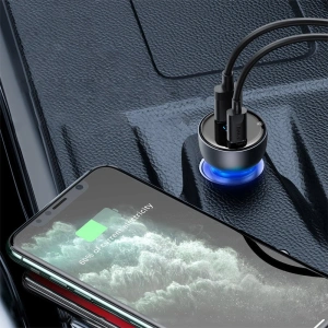 Hurtownia GSM - Autós töltő Baseus USB/USB-C 65W 5A SCP QC 4.0+ PD 3.0 LCD kijelzővel + USB-C/USB-C kábel szürke - BSU3585 - {ean13} - Hurt