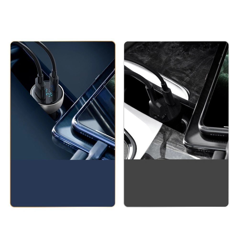 Hurtownia GSM - Autonabíječka Baseus USB/USB-C 65W 5A SCP QC 4.0+ PD 3.0 LCD displej + kabel USB-C/USB-C šedý - BSU3585 - {ean13} - Hurt