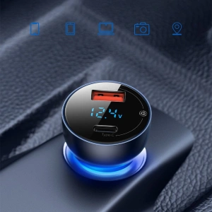 Hurtownia GSM - Autós töltő Baseus USB/USB-C 65W 5A SCP QC 4.0+ PD 3.0 LCD kijelzővel + USB-C/USB-C kábel szürke - BSU3585 - {ean13} - Hurt