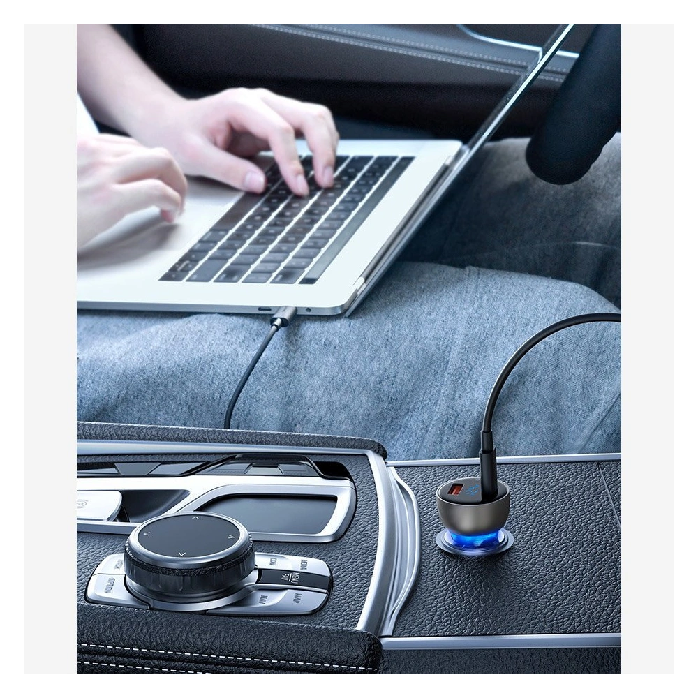 Hurtownia GSM - Autós töltő Baseus USB/USB-C 65W 5A SCP QC 4.0+ PD 3.0 LCD kijelzővel + USB-C/USB-C kábel szürke - BSU3585 - {ean13} - Hurt