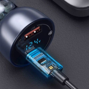 Hurtownia GSM - Autós töltő Baseus USB/USB-C 65W 5A SCP QC 4.0+ PD 3.0 LCD kijelzővel + USB-C/USB-C kábel szürke - BSU3585 - {ean13} - Hurt
