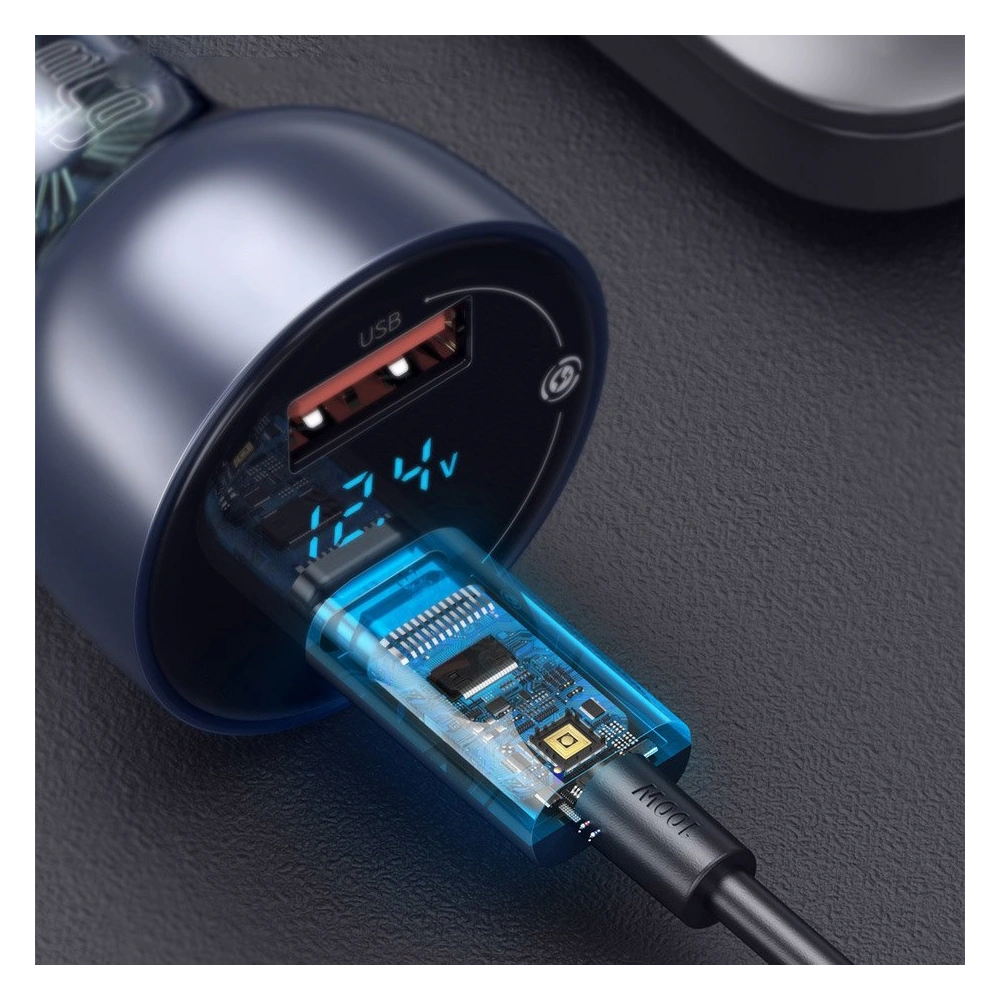 Hurtownia GSM - Autós töltő Baseus USB/USB-C 65W 5A SCP QC 4.0+ PD 3.0 LCD kijelzővel + USB-C/USB-C kábel szürke - BSU3585 - {ean13} - Hurt