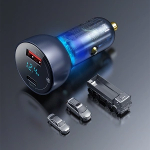 Hurtownia GSM - Autós töltő Baseus USB/USB-C 65W 5A SCP QC 4.0+ PD 3.0 LCD kijelzővel + USB-C/USB-C kábel szürke - BSU3585 - {ean13} - Hurt