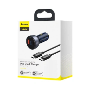 Hurtownia GSM - Autós töltő Baseus USB/USB-C 65W 5A SCP QC 4.0+ PD 3.0 LCD kijelzővel + USB-C/USB-C kábel szürke - BSU3585 - {ean13} - Hurt