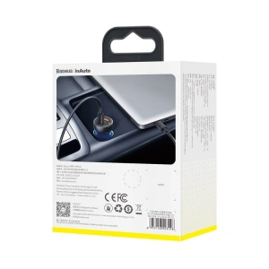 Hurtownia GSM - Autós töltő Baseus USB/USB-C 65W 5A SCP QC 4.0+ PD 3.0 LCD kijelzővel + USB-C/USB-C kábel szürke - BSU3585 - {ean13} - Hurt