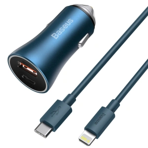 Hurtownia GSM - Autós töltő Baseus Golden Contactor Pro USB-C/USB 40W PD 3.0 QC 4.0+ SCP FCP AFC + kék USB-C/Lightning kábel - BSU3587 - {ean13} - Hurt