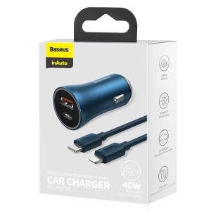 Hurtownia GSM - Autós töltő Baseus Golden Contactor Pro USB-C/USB 40W PD 3.0 QC 4.0+ SCP FCP AFC + kék USB-C/Lightning kábel - BSU3587 - {ean13} - Hurt
