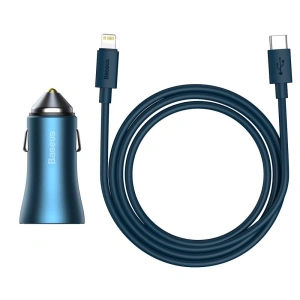Hurtownia GSM - Autós töltő Baseus Golden Contactor Pro USB-C/USB 40W PD 3.0 QC 4.0+ SCP FCP AFC + kék USB-C/Lightning kábel - BSU3587 - {ean13} - Hurt