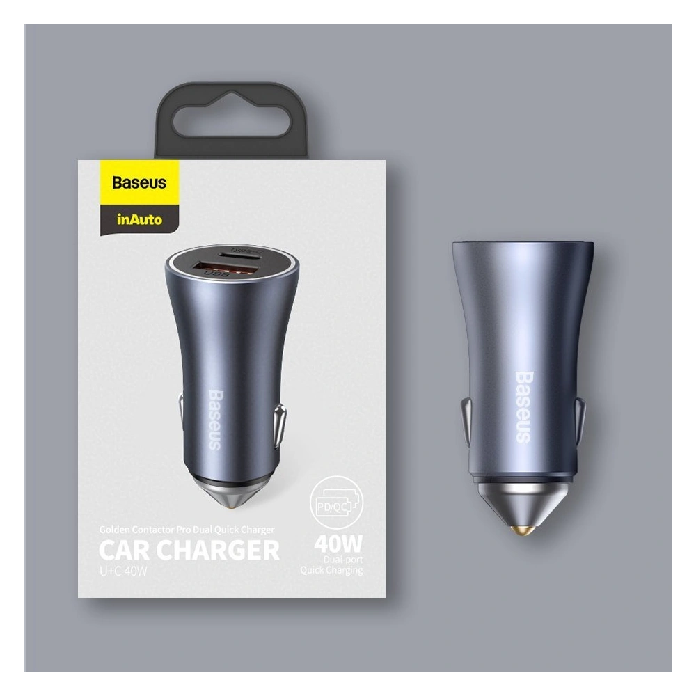Wholesale Baseus Golden Contactor Pro Car Charger USB-C/USB 40W PD 3.0 QC 4.0+ SCP FCP AFC + USB-C/Lightning cable blue - BSU3587 - {ean13} - Hurt