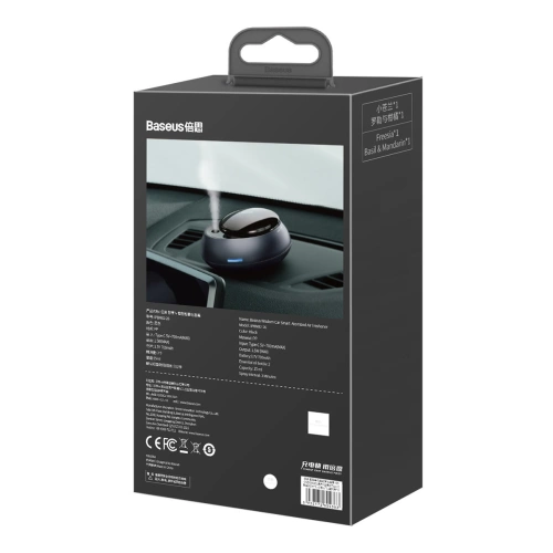 Samochodowy odświeżacz powietrza Baseus + 2 wkłady (Frezja + Bazylia z mandarynką) + kabel USB-C 1m czarny