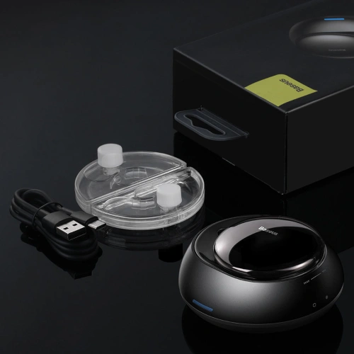 Samochodowy odświeżacz powietrza Baseus + 2 wkłady (Frezja + Bazylia z mandarynką) + kabel USB-C 1m czarny