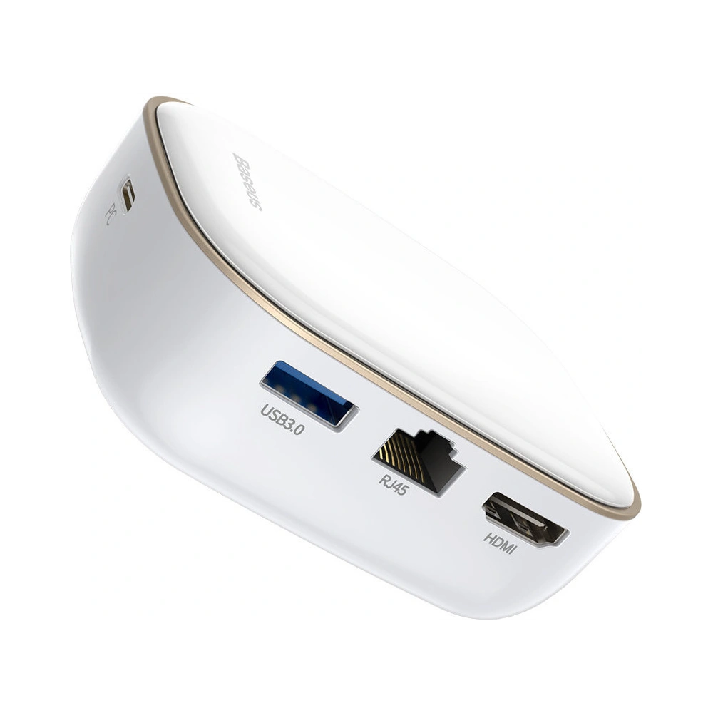 Wholesale Baseus multifunctional USB Type C HUB, memory card reader, external network card (USB 3.0, RJ45, HDMI, SD, micro SD) Power Delivery 60 W white - BSU3591 - {ean13} - Hurt