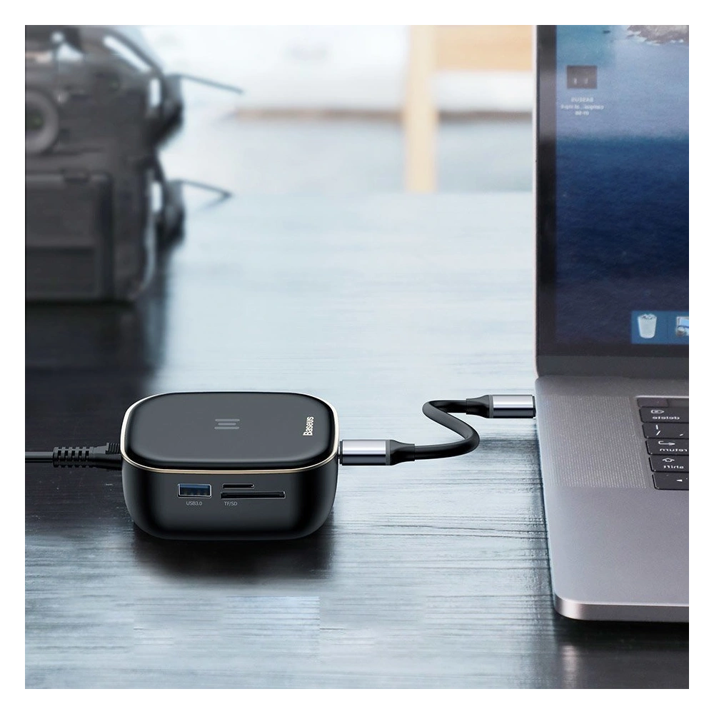 Hurtownia GSM - Hub Baseus 6in1 USB-C/čtečka paměťových karet/externí síťová karta/USB 3.0/RJ45/HDMI/SD/micro SD PD 60W bílý - BSU3591 - {ean13} - Hurt