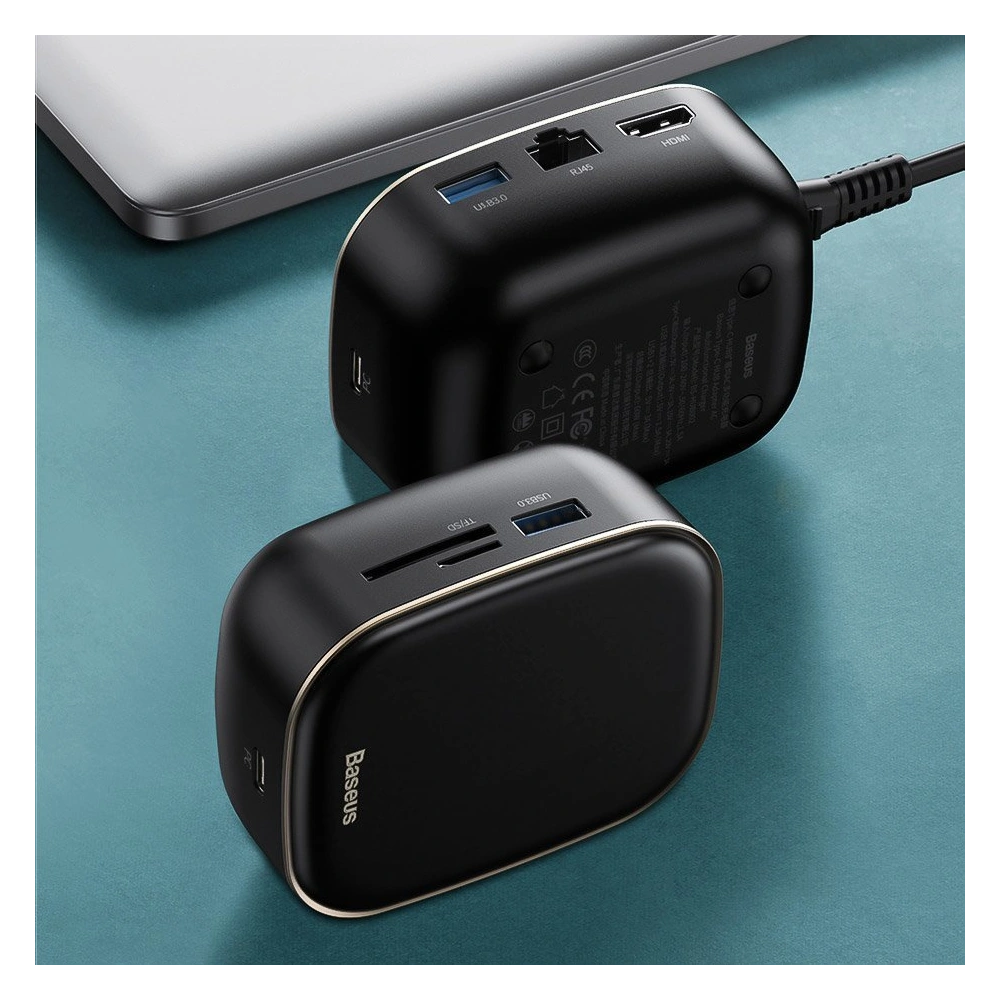 Hurtownia GSM - Hub Baseus 6in1 USB-C/čtečka paměťových karet/externí síťová karta/USB 3.0/RJ45/HDMI/SD/micro SD PD 60W bílý - BSU3591 - {ean13} - Hurt
