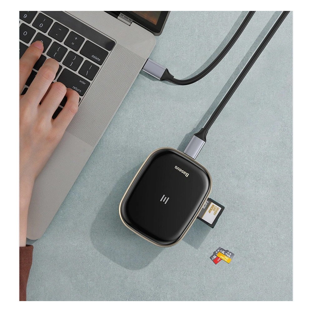 Wholesale Baseus multifunctional USB Type C HUB, memory card reader, external network card (USB 3.0, RJ45, HDMI, SD, micro SD) Power Delivery 60 W white - BSU3591 - {ean13} - Hurt
