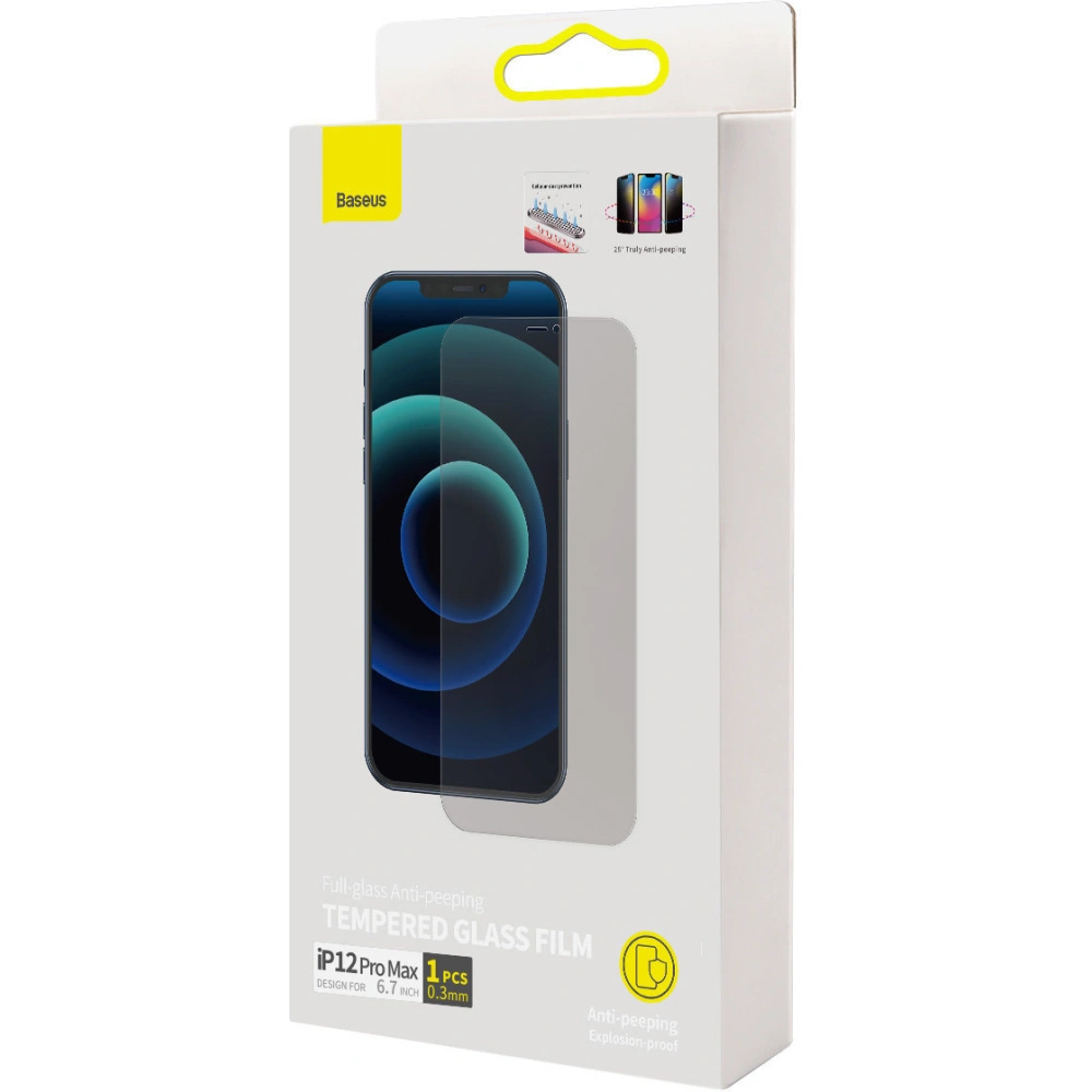 Hurtownia GSM - Privatisierendes Glas Baseus Apple iPhone 12 Pro Max Privacy mit Lautsprecherschutz + Positionierer (case friendly) - BSU3592 - {ean13} - Hurt