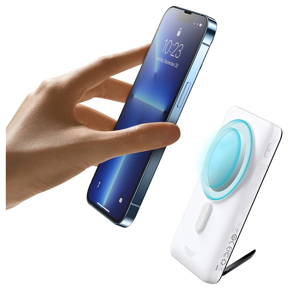 Wholesale Powerbank Baseus Magnetic Bracket Wireless Charge MagSafe 10000mAh 20W white + USB-C Baseus Xiaobai Series Cable 60W 0,5m - BSU3594 - {ean13} - Hurt
