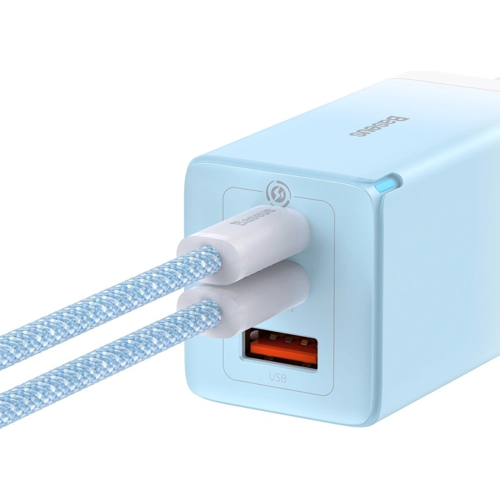 Hurtownia GSM - Încărcătorul de rețea GaN Baseus 2xUSB-C/USB 65W QC PD albastru + cablu USB-C 100W 1m albastru - BSU3598 - {ean13} - Hurt