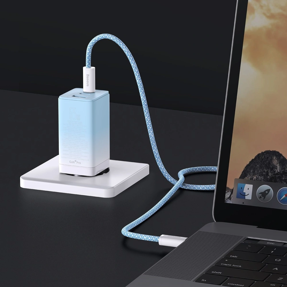 Hurtownia GSM - Încărcătorul de rețea GaN Baseus 2xUSB-C/USB 65W QC PD albastru + cablu USB-C 100W 1m albastru - BSU3598 - {ean13} - Hurt