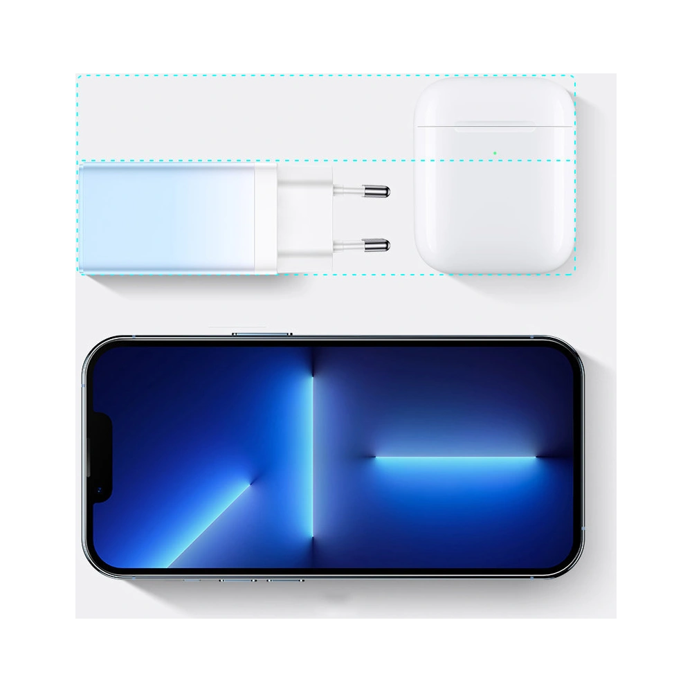 Hurtownia GSM - Încărcătorul de rețea GaN Baseus 2xUSB-C/USB 65W QC PD albastru + cablu USB-C 100W 1m albastru - BSU3598 - {ean13} - Hurt