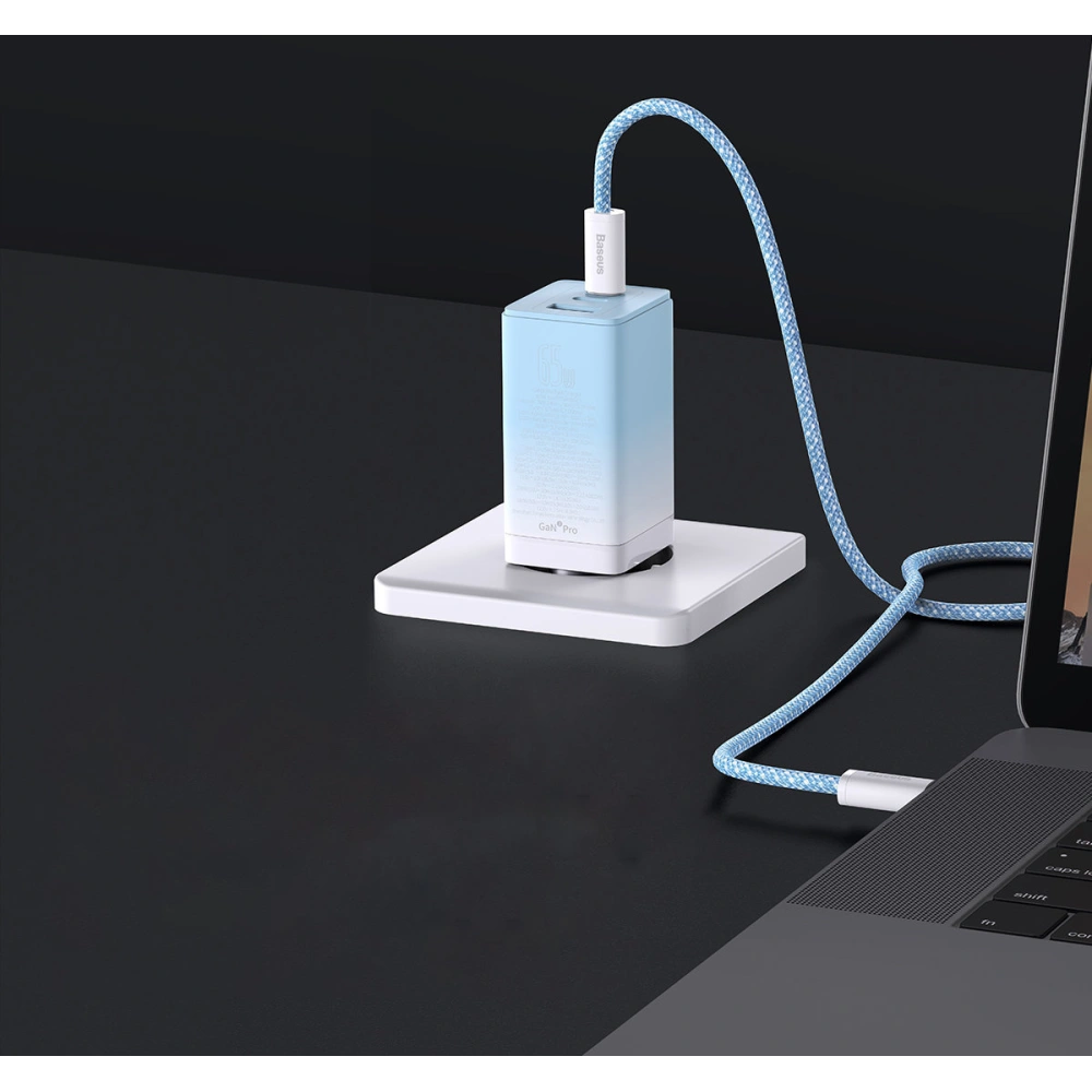 Hurtownia GSM - Încărcătorul de rețea GaN Baseus 2xUSB-C/USB 65W QC PD albastru + cablu USB-C 100W 1m albastru - BSU3598 - {ean13} - Hurt