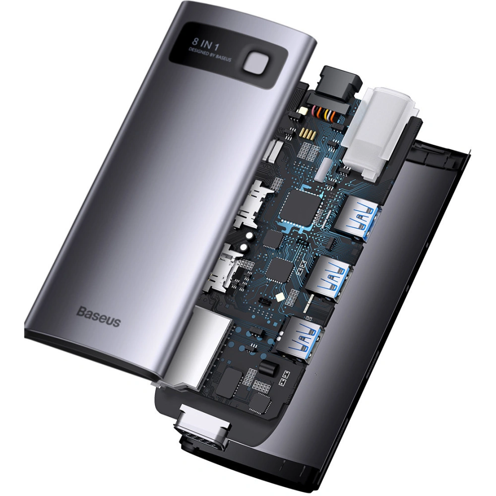 Hurtownia GSM - Hub Baseus Metal Gleam Series 8in1 USB-C - HDMI/3xUSB 3.2 Gen. 1/Power Delivery/SD-Kartenleser/TF-Kartenleser/VGA grau - BSU3599 - {ean13} - Hurt