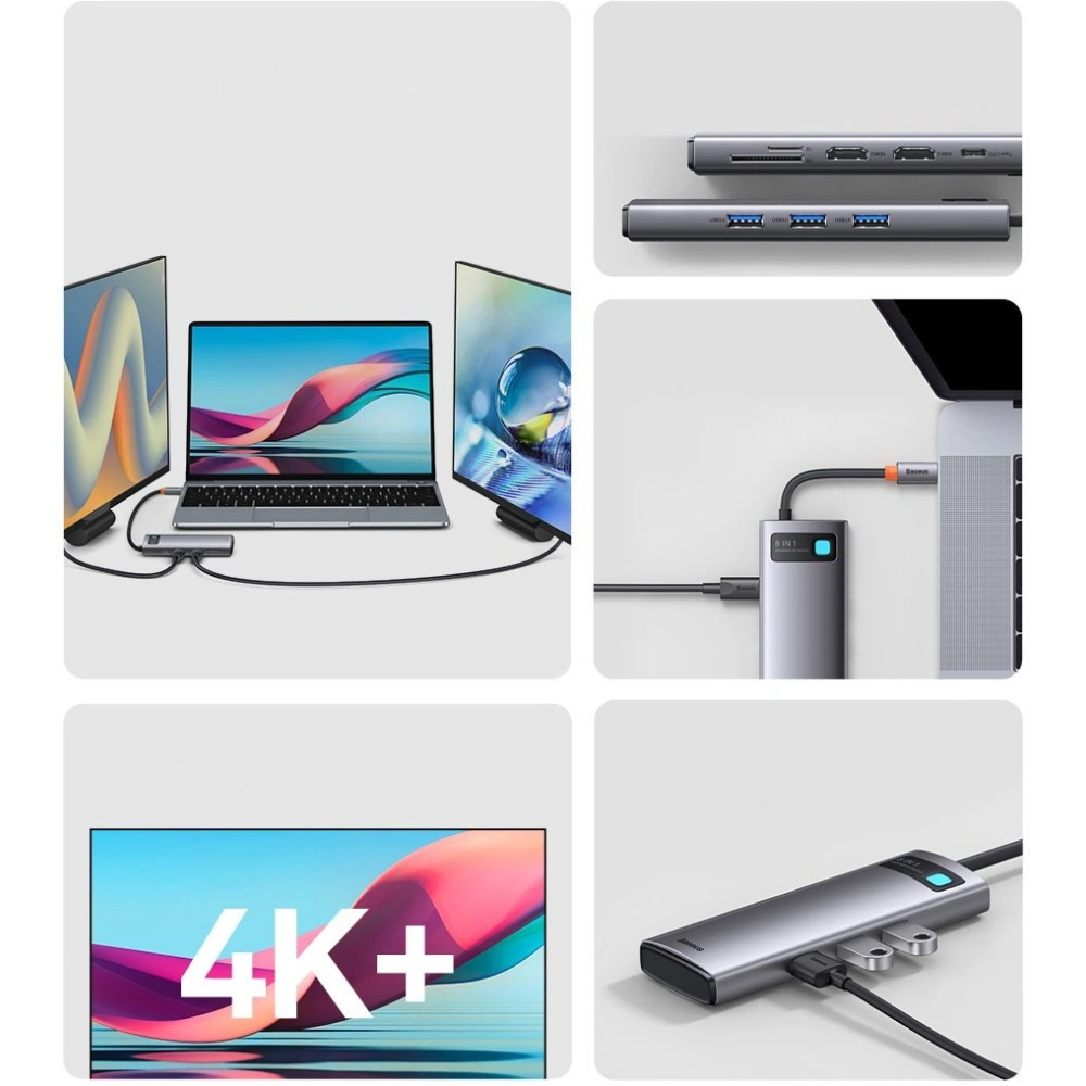 Wholesale Baseus Metal Gleam Series 8in1 HUB Docking Station USB-C - HDMI/3x USB 3.2 Gen.1/Power Delivery/SD card reader/TF card reader/VGA gray - BSU3599 - {ean13} - Hurt