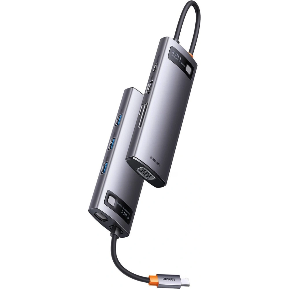 Wholesale Baseus Metal Gleam Series 8in1 HUB Docking Station USB-C - HDMI/3x USB 3.2 Gen.1/Power Delivery/SD card reader/TF card reader/VGA gray - BSU3599 - {ean13} - Hurt
