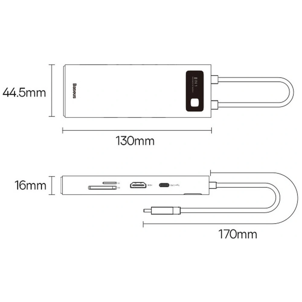 Wholesale Baseus Metal Gleam Series 8in1 HUB Docking Station USB-C - HDMI/3x USB 3.2 Gen.1/Power Delivery/SD card reader/TF card reader/VGA gray - BSU3599 - {ean13} - Hurt