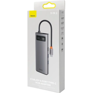 Hurtownia GSM - Hub Baseus Metal Gleam Series 9in1 USB-C - 2xHDMI/2xUSB 3.2 Gen. 1/USB 2.0/Power Delivery/SD kártyaolvasó/TF kártyaolvasó/RJ-45 szürke - BSU3600 - {ean13} - Hurt