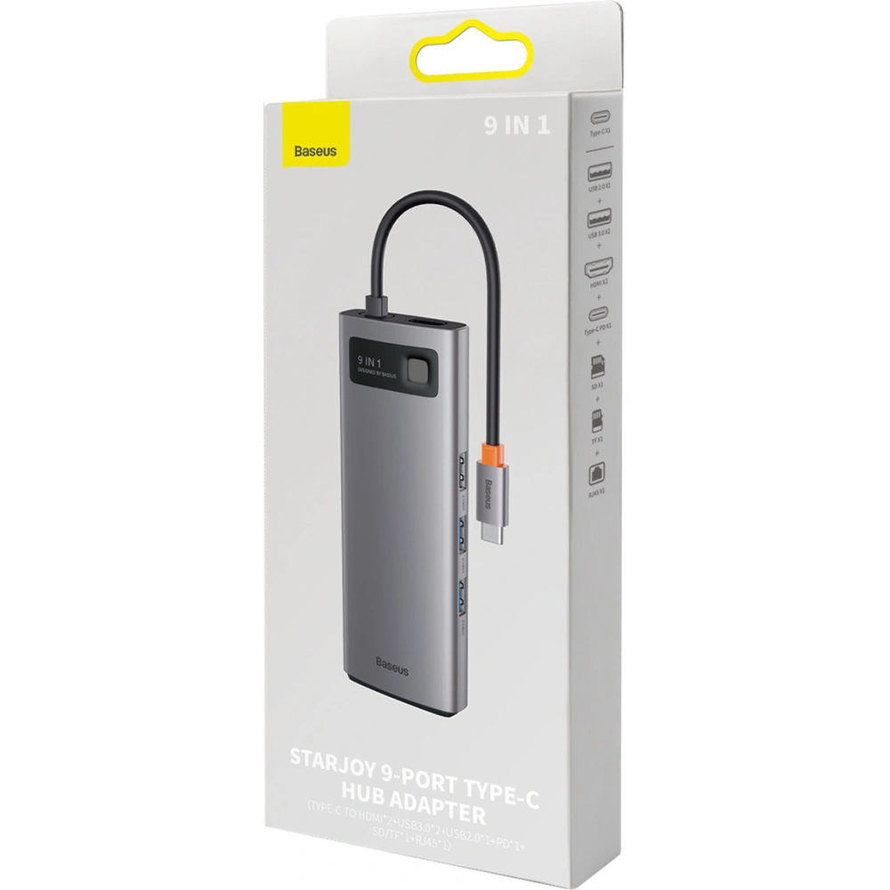 Hurtownia GSM - Hub Baseus Metal Gleam Series 9in1 USB-C - 2xHDMI/2xUSB 3.2 Gen. 1/USB 2.0/Power Delivery/SD-Kartenleser/TF-Kartenleser/RJ-45 grau - BSU3600 - {ean13} - Hurt