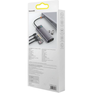 Hurtownia GSM - Hub Baseus Metal Gleam Series 9in1 USB-C - 2xHDMI/2xUSB 3.2 Gen. 1/USB 2.0/Power Delivery/SD kártyaolvasó/TF kártyaolvasó/RJ-45 szürke - BSU3600 - {ean13} - Hurt