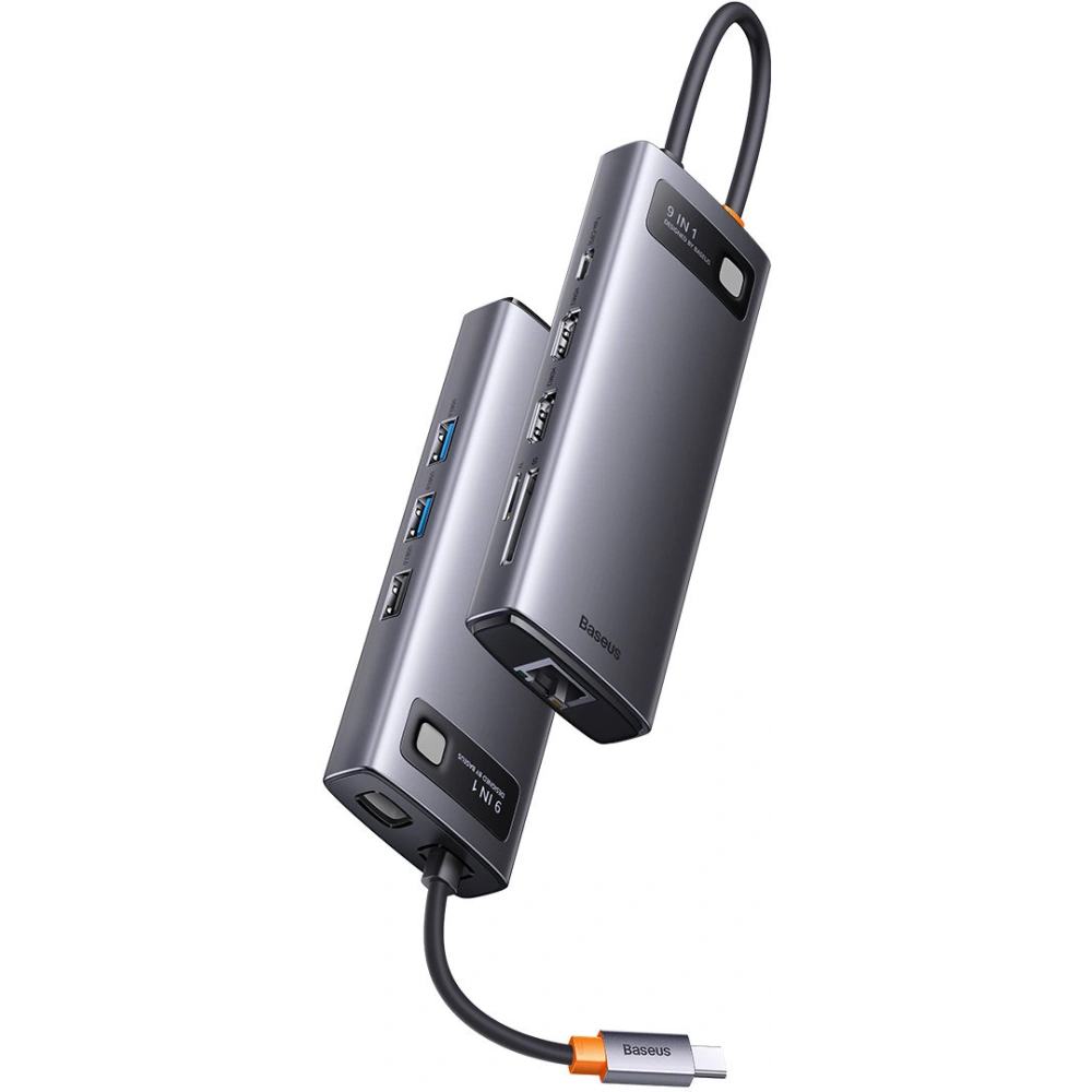 Hurtownia GSM - Hub Baseus Metal Gleam Series 9in1 USB-C - 2xHDMI/2xUSB 3.2 Gen. 1/USB 2.0/Power Delivery/SD-Kartenleser/TF-Kartenleser/RJ-45 grau - BSU3600 - {ean13} - Hurt