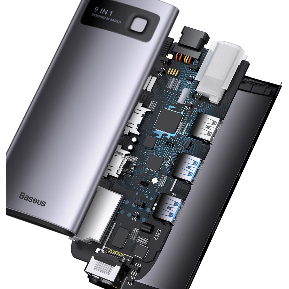 Hurtownia GSM - Hub Baseus Metal Gleam Series 9in1 USB-C - 2xHDMI/2xUSB 3.2 Gen. 1/USB 2.0/Power Delivery/SD-Kartenleser/TF-Kartenleser/RJ-45 grau - BSU3600 - {ean13} - Hurt