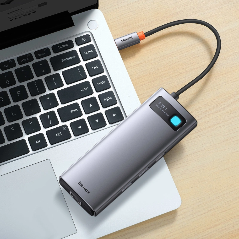 Hurtownia GSM - Hub Baseus Metal Gleam Series 9in1 USB-C - 2xHDMI/2xUSB 3.2 Gen. 1/USB 2.0/Power Delivery/SD-Kartenleser/TF-Kartenleser/RJ-45 grau - BSU3600 - {ean13} - Hurt