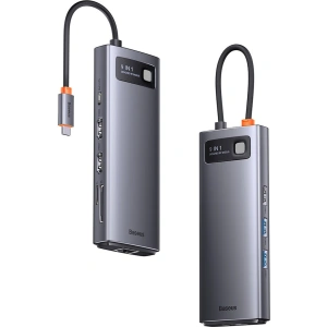 Hurtownia GSM - Hub Baseus Metal Gleam Series 9in1 USB-C - 2xHDMI/2xUSB 3.2 Gen. 1/USB 2.0/Power Delivery/SD kártyaolvasó/TF kártyaolvasó/RJ-45 szürke - BSU3600 - {ean13} - Hurt