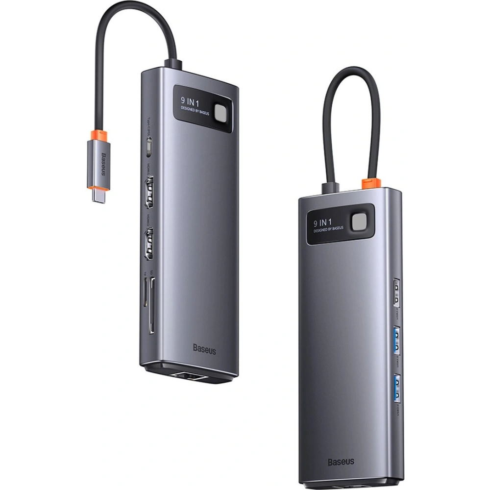 Hurtownia GSM - Hub Baseus Metal Gleam Series 9in1 USB-C - 2xHDMI/2xUSB 3.2 Gen. 1/USB 2.0/Power Delivery/SD-Kartenleser/TF-Kartenleser/RJ-45 grau - BSU3600 - {ean13} - Hurt