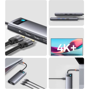 Hurtownia GSM - Hub Baseus Metal Gleam Series 9in1 USB-C - 2xHDMI/2xUSB 3.2 Gen. 1/USB 2.0/Power Delivery/SD kártyaolvasó/TF kártyaolvasó/RJ-45 szürke - BSU3600 - {ean13} - Hurt