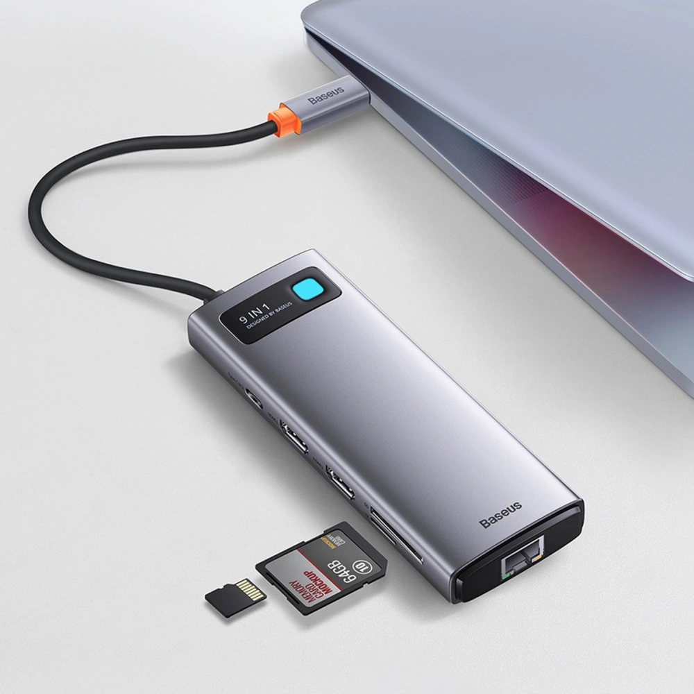 Hurtownia GSM - Hub Baseus Metal Gleam Series 9in1 USB-C - 2xHDMI/2xUSB 3.2 Gen. 1/USB 2.0/Power Delivery/SD-Kartenleser/TF-Kartenleser/RJ-45 grau - BSU3600 - {ean13} - Hurt