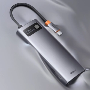 Hurtownia GSM - Hub Baseus Metal Gleam Series 9in1 USB-C - 2xHDMI/2xUSB 3.2 Gen. 1/USB 2.0/Power Delivery/SD kártyaolvasó/TF kártyaolvasó/RJ-45 szürke - BSU3600 - {ean13} - Hurt