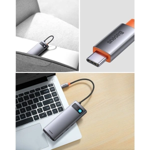 Hurtownia GSM - Hub Baseus Metal Gleam Series 9in1 USB-C - 2xHDMI/2xUSB 3.2 Gen. 1/USB 2.0/Power Delivery/SD kártyaolvasó/TF kártyaolvasó/RJ-45 szürke - BSU3600 - {ean13} - Hurt