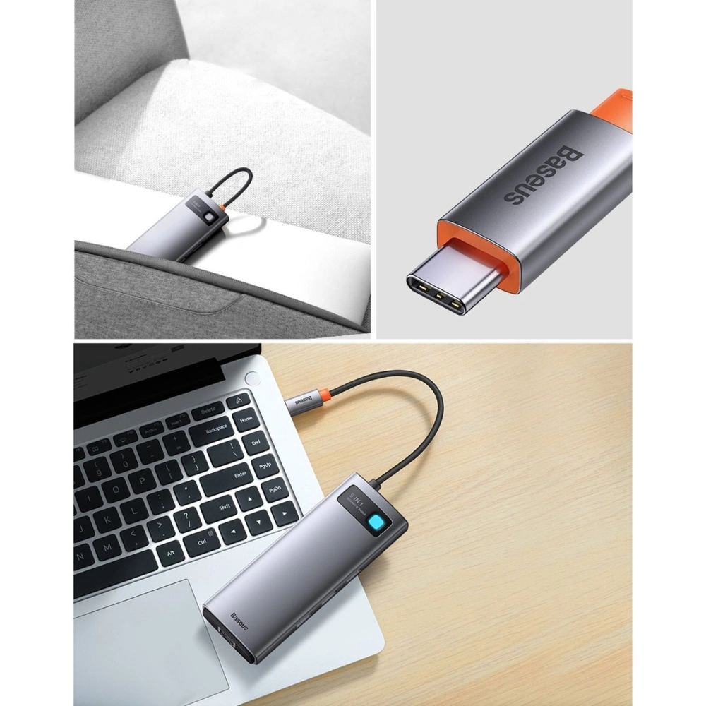 Hurtownia GSM - Hub Baseus Metal Gleam Series 9in1 USB-C - 2xHDMI/2xUSB 3.2 Gen. 1/USB 2.0/Power Delivery/SD-Kartenleser/TF-Kartenleser/RJ-45 grau - BSU3600 - {ean13} - Hurt