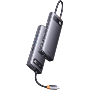 Hurtownia GSM - Hub Baseus Metal Gleam Series 9in1 USB-C - 2xHDMI/2xUSB 3.2 Gen. 1/USB 2.0/Power Delivery/SD kártyaolvasó/TF kártyaolvasó/RJ-45 szürke - BSU3600 - {ean13} - Hurt
