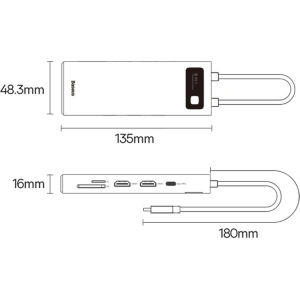 Hurtownia GSM - Hub Baseus Metal Gleam Series 9in1 USB-C - 2xHDMI/2xUSB 3.2 Gen. 1/USB 2.0/Power Delivery/SD kártyaolvasó/TF kártyaolvasó/RJ-45 szürke - BSU3600 - {ean13} - Hurt