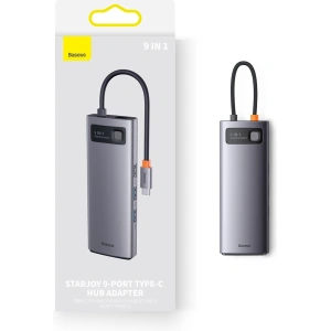 Hurtownia GSM - Hub Baseus Metal Gleam Series 9in1 USB-C - 2xHDMI/2xUSB 3.2 Gen. 1/USB 2.0/Power Delivery/SD kártyaolvasó/TF kártyaolvasó/RJ-45 szürke - BSU3600 - {ean13} - Hurt