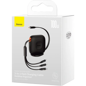 Kabel zwijany Baseus Traction Series 3in1 USB-C - microUSB/USB-C/Lightning Power Delivery 100W 1,7m czarny